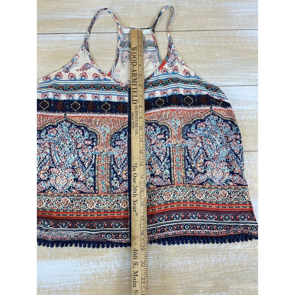 AnM Size Small Peasant Boho Cami Top Open Back Fringe Trim - Picture 9 of 11